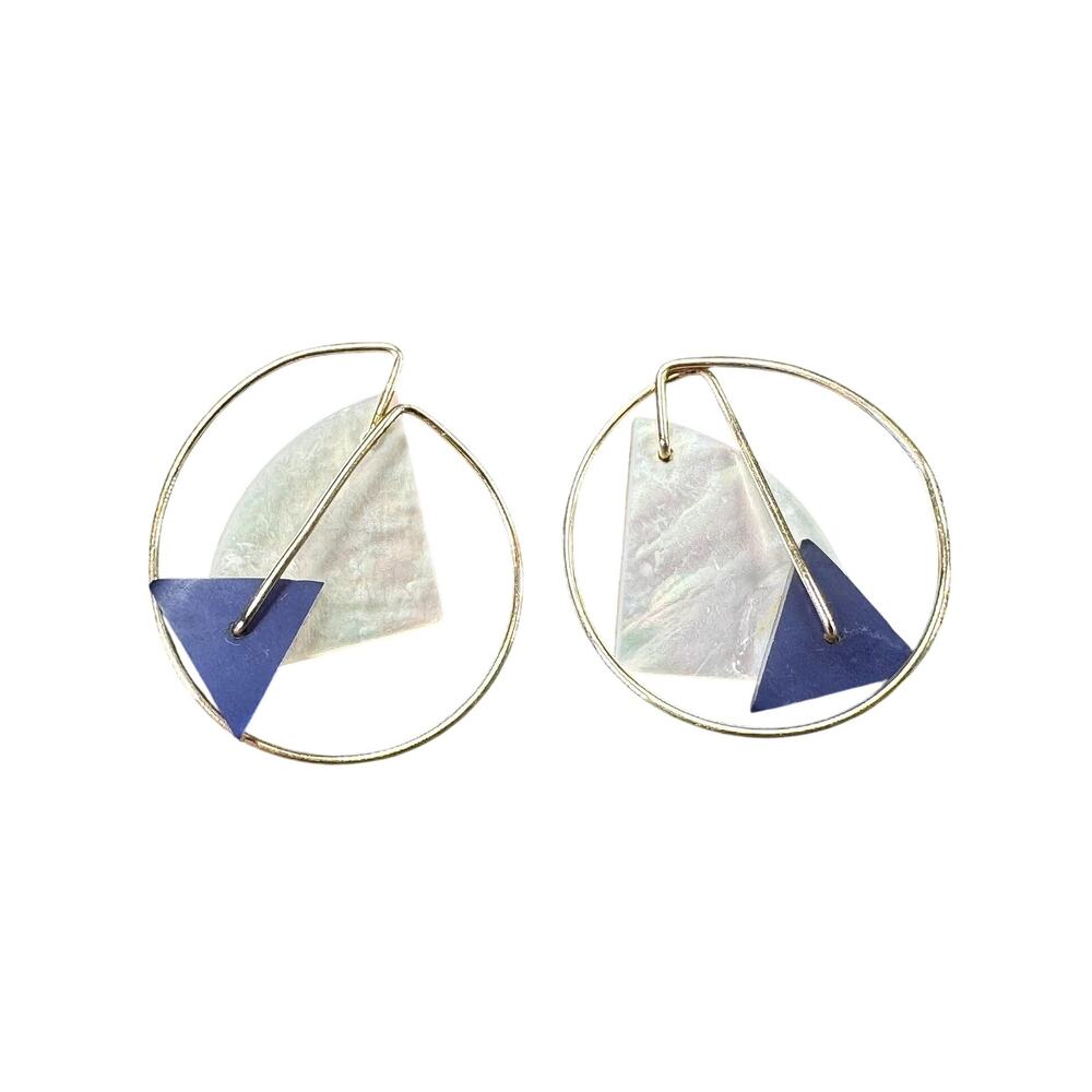 1980's Artisan Post Modern Abstract Memphis Mother of Pearl Earrings